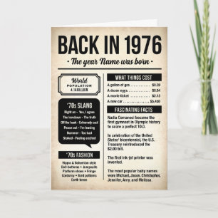 Back in 1976, 50th Birthday Fun Facts Card