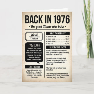 Back in 1976, 50th Birthday Fun Facts Card
