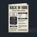 Back in 1986, 40th Birthday Fun Facts Card<br><div class="desc">Celebrate a birthday with a nostalgic look back at 1986 — the year it all began. This personalized birthday card features fun facts and highlights from 1986, including '80s slang, '80s fashion trends, and cost-of-living facts, all presented in a clean, timeless design. Inside, a heartfelt message reminds them that the...</div>