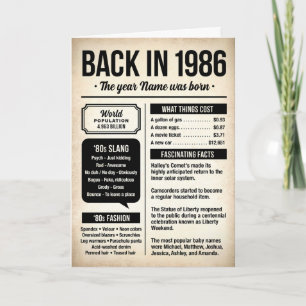 Back in 1986, 40th Birthday Fun Facts Card