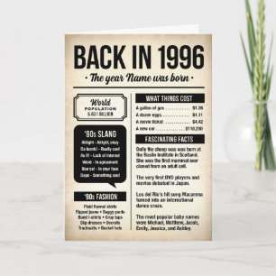 Back in 1996, 30th Birthday Fun Facts Card