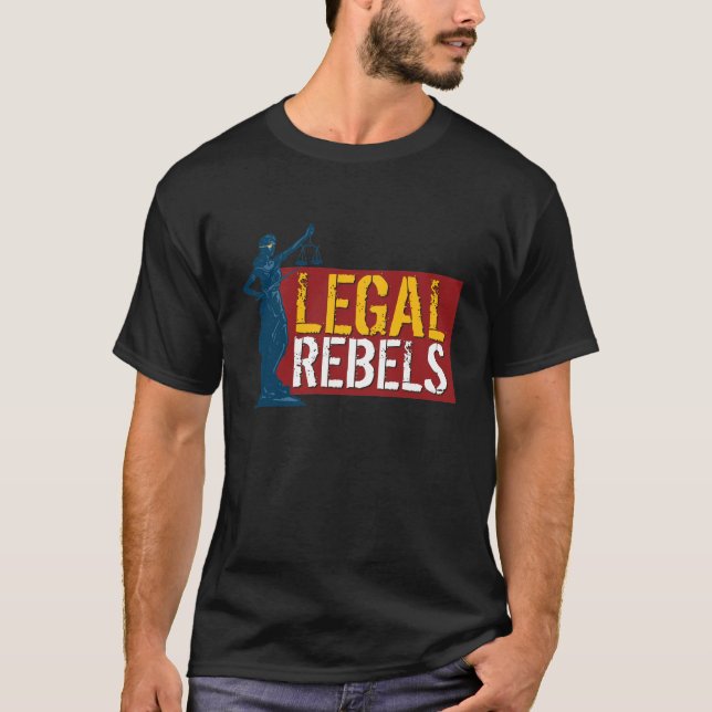 Back in Black: Legal Rebels Lady Justice T T-Shirt (Front)
