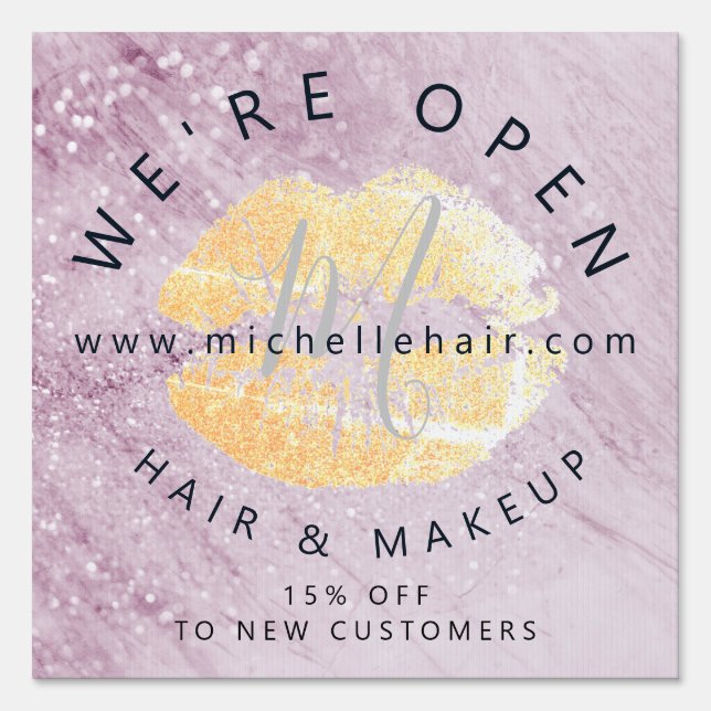 back in business glitter hair and makeup sign (Front)