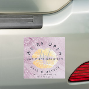 Back in business hair and makeup glitter car magnet