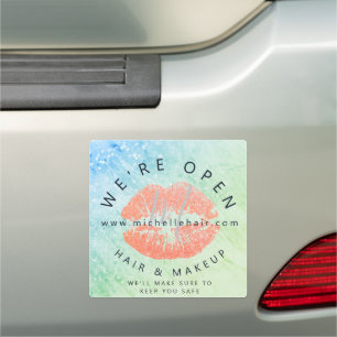 Back in business hair and makeup glitter car magnet