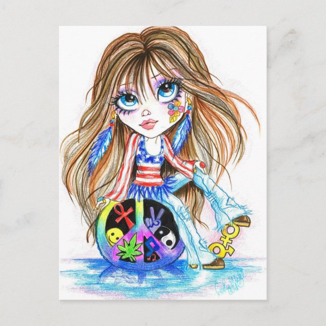 Back In The Day Hippie Fantasy Art Postcard (Front)