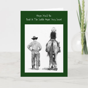 "Back In The Saddle" Get Well: Cowboy, Pencil Art Card