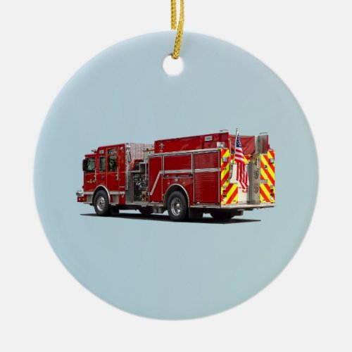 Back of Fire Engine With American Flag Ceramic Ornament