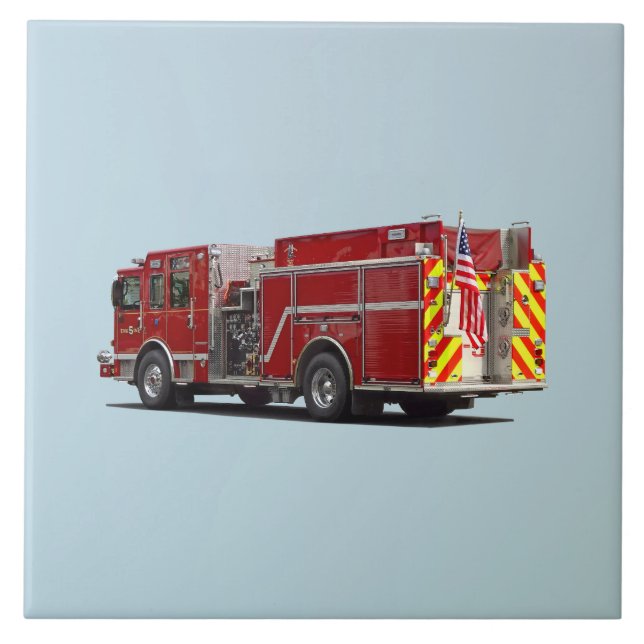 Back of Fire Engine With American Flag Ceramic Tile (Front)