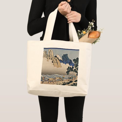 Back of Fuji mountain from Minobu river Hokusai   Large Tote Bag