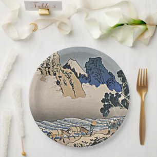 Back of Fuji mountain from Minobu river Hokusai Paper Plates