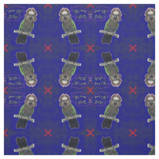 Back Off! I Bite! Angry Parrot Bird on Blue Fabric