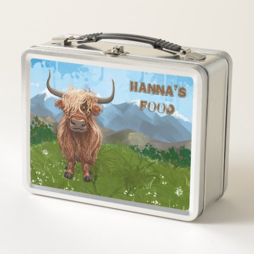 Back Off Personalized Highland Cow Luchbox Metal Lunch Box