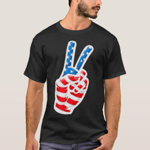 Back Print American Flag Peace Sign Hand 4th Of Ju T-Shirt