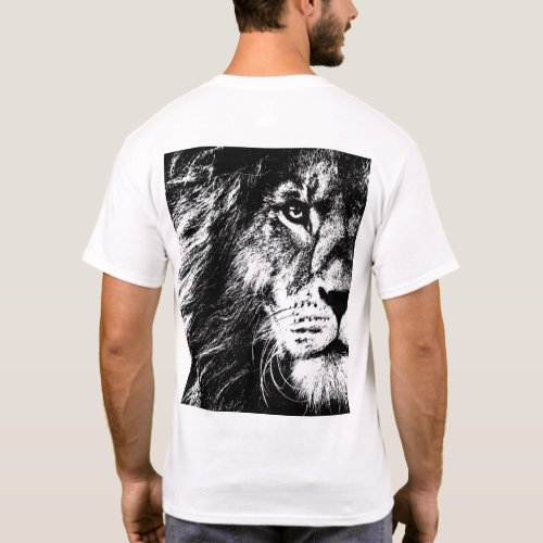 Back Print Modern Pop Art Lion Face Template Mens T_Shirt
