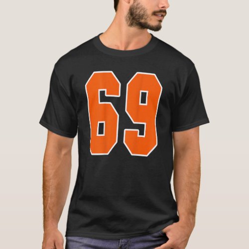 Back Print Orange Sports Block Number 69 For Sport T_Shirt