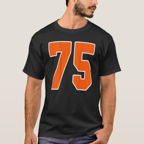 Back Print Orange Sports Block Number 75 For Sport T_Shirt