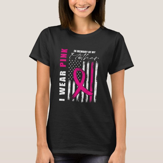 Back Print Pink Mom Breast Cancer Awareness T-Shirt (Front)