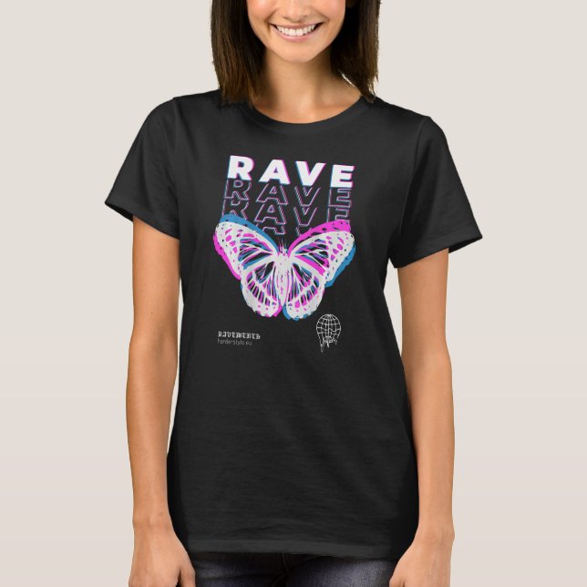 Back Print Rave Butterfly Techno Hardtechno Raving T-Shirt (Front)
