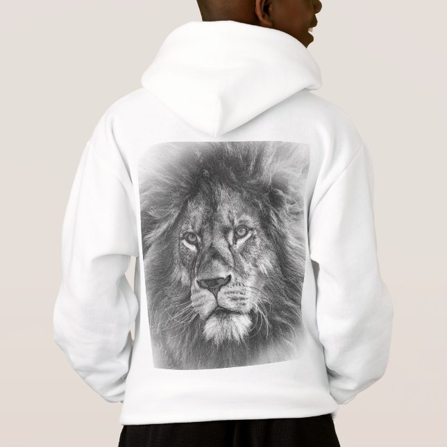 Back Print Template Animal Lion Face Kids Boys Hoodie (Back)