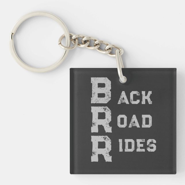 "Back Road Rides" Logo Gray Lettering Keychain (Front)