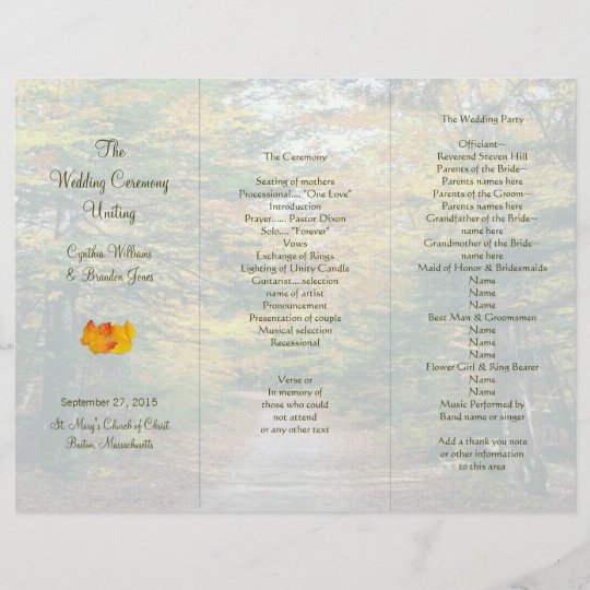 Back Road Tri Fold Wedding Program Template Zazzle Com