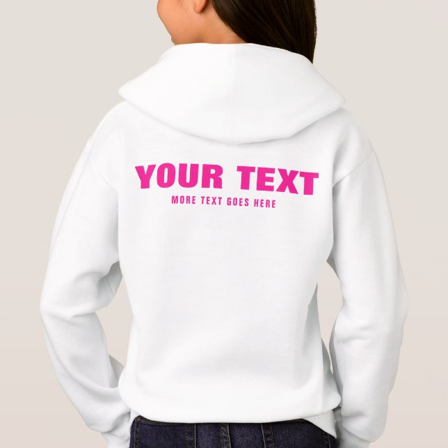 Back Side Print Big Font Text Girls Wow Pink White Hoodie (Back)