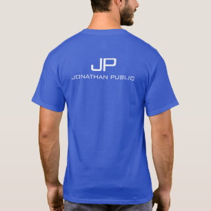 Back Side Print Monogram Name Mens Deep Royal Blue T-Shirt
