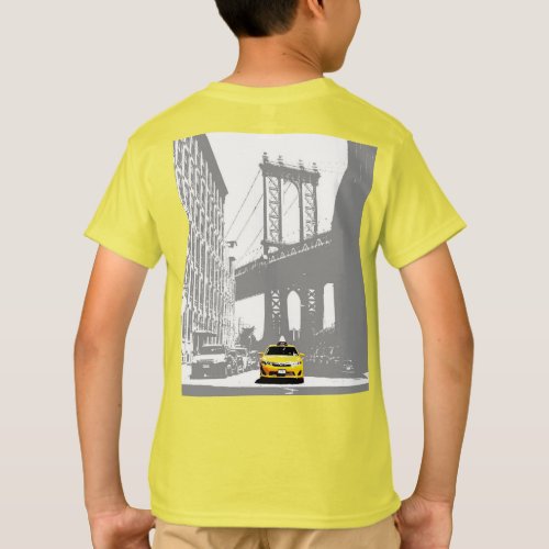 Back Side Print New York Brooklyn Yellow Taxi Boys T_Shirt