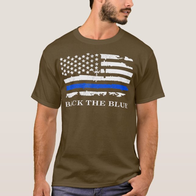 Back the Blue American Flag Police Support Thin T-Shirt (Front)
