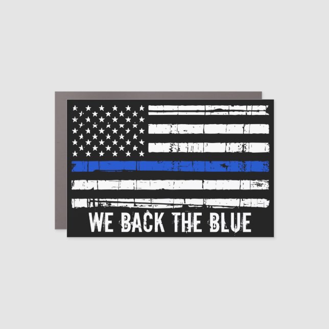 Back The Blue American Flag Police Thin Blue Line Car Magnet (Front)