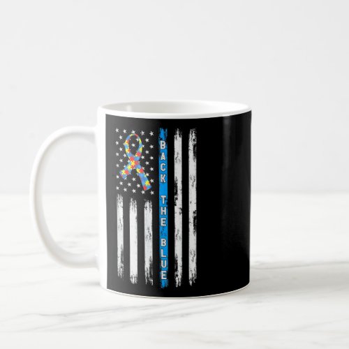 Back The Blue American Flag Ribbon Puzzle Autism A Coffee Mug
