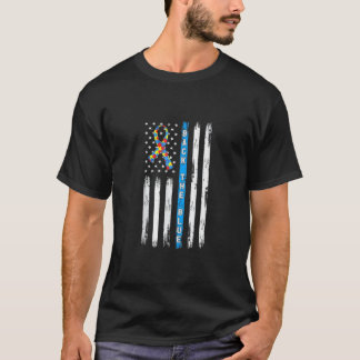 Back The Blue American Flag Ribbon Puzzle Autism A T-Shirt