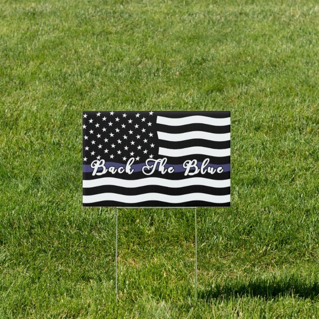 Back the blue, defend the police, back the badge sign (Insitu)