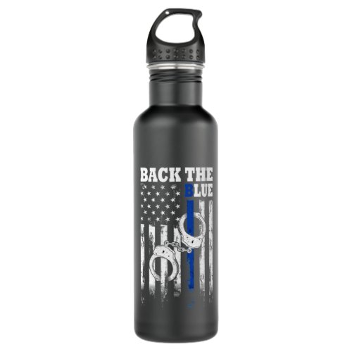 Back the Blue Defend the Police Black and White Am Stainless Steel Water Bottle