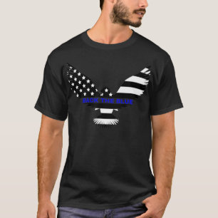 Back The Blue Eagle With USA Flag Thin Blue Line T-Shirt