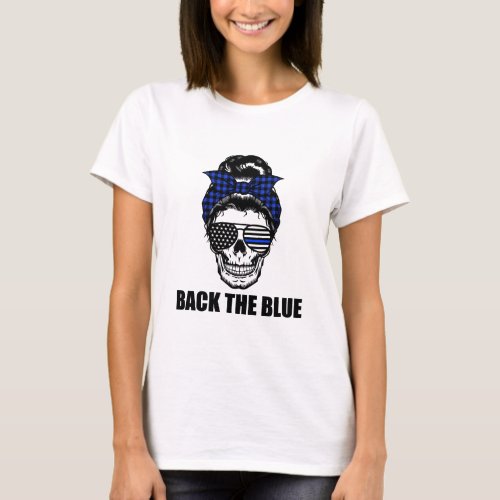 Back The Blue Female Skull T_Shirt