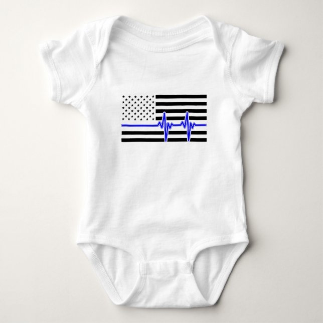 Back The Blue Heartbeat American Flag Baby Bodysuit (Front)