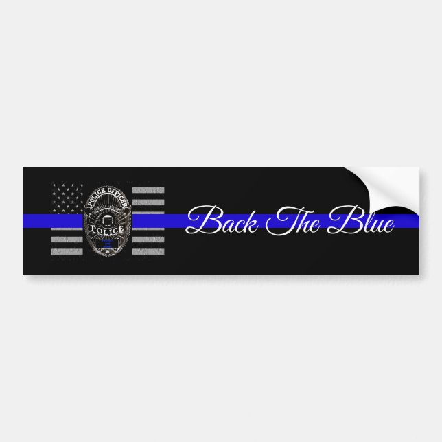 BACK THE BLUE SUPPORT POLICE BUMPER STICKER (Front)