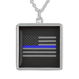 BACK THE BLUE SUPPORT POLICE SQUARE NECKLACE