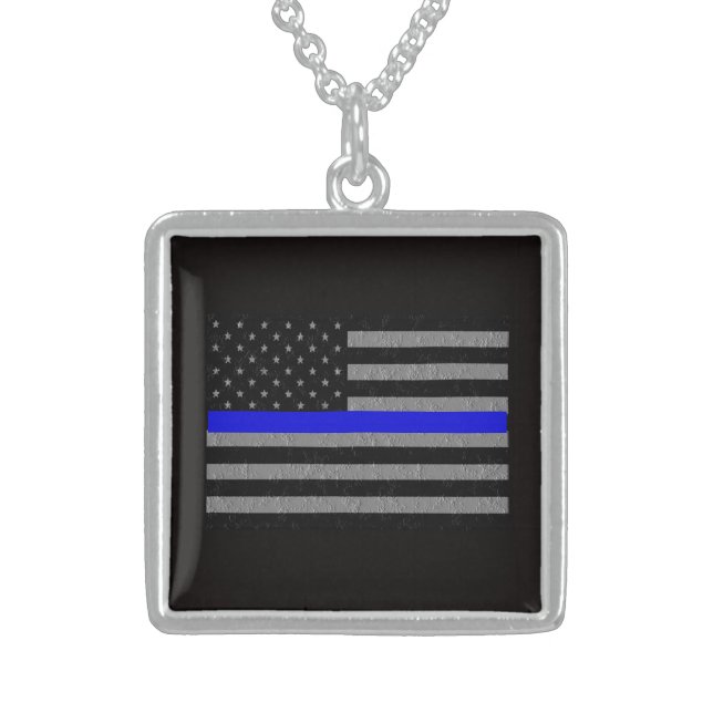 BACK THE BLUE SUPPORT POLICE SQUARE NECKLACE (Front)