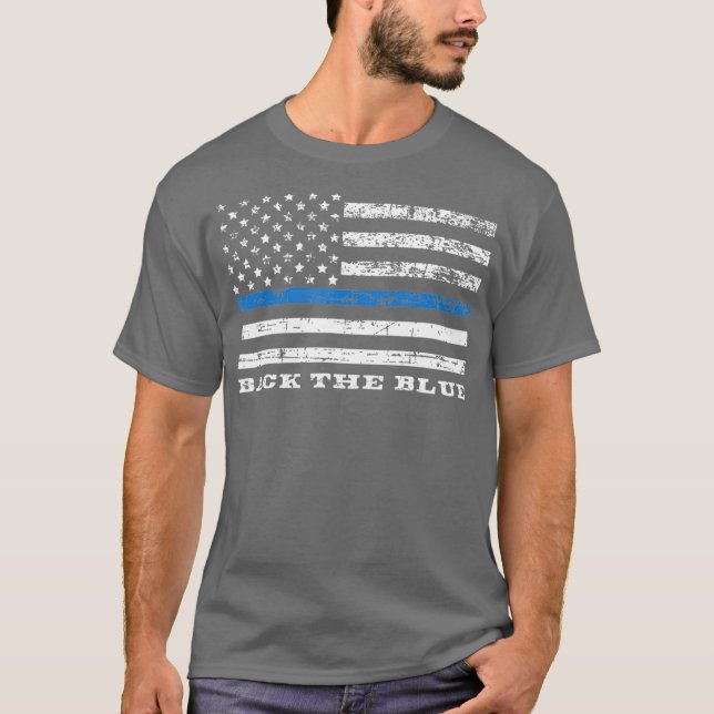 Back the Blue Thin Blue Line American Flag T-Shirt (Front)