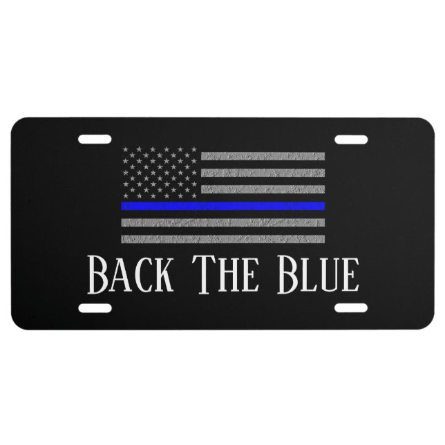BACK THE BLUE THIN BLUE LINE FLAG LICENSE PLATE (Front)