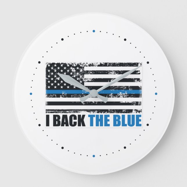 Back the Blue Thin blue line USA Flag MAGA WWG1WA Large Clock (Front)