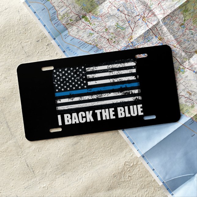 Back the Blue Thin blue line USA Flag MAGA WWG1WA License Plate (In Situ)