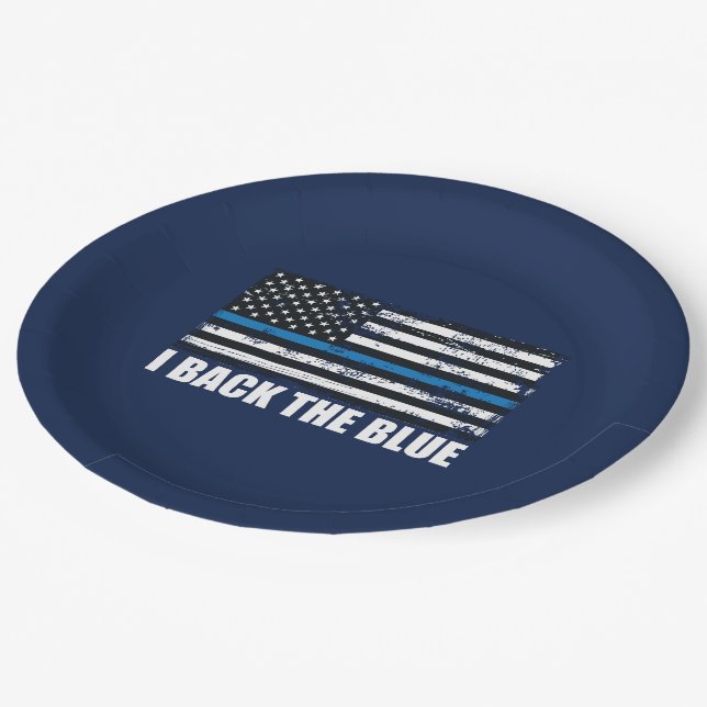 Back the Blue Thin blue line USA Flag MAGA WWG1WA Paper Plates (Angled)