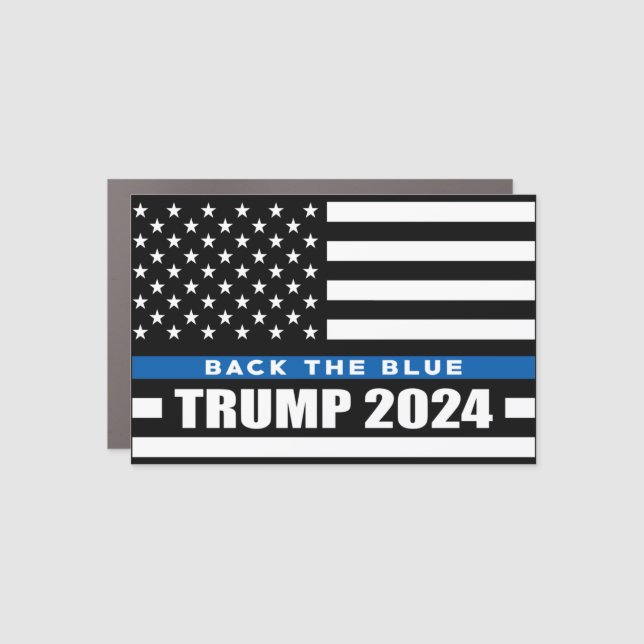 Back the Blue Trump 2024 thin blue line flag Car Magnet (Front)