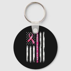 Back The Pink Ribbon American Flag Breast Cancer A Keychain