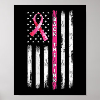 Back The Pink Ribbon American Flag Breast Cancer A Poster