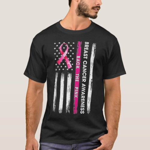 Back The Pink Ribbon American Flag Breast Cancer A T_Shirt